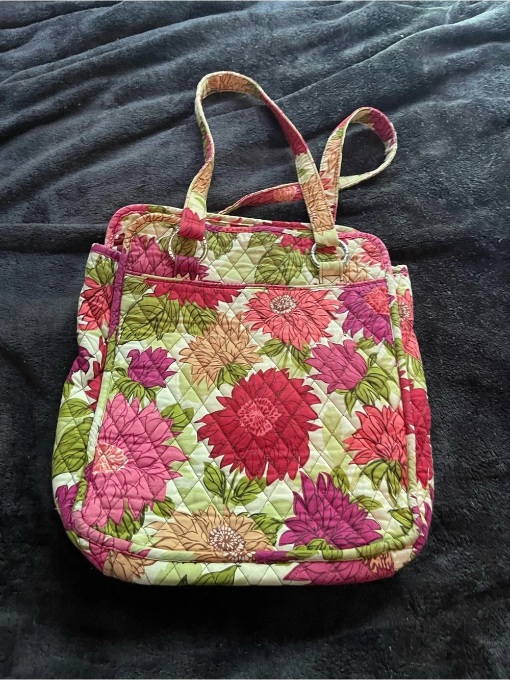 Vera Bradley Hello Dahlia Quilted Tote Shoulder Bag Pink Green Floral Retired